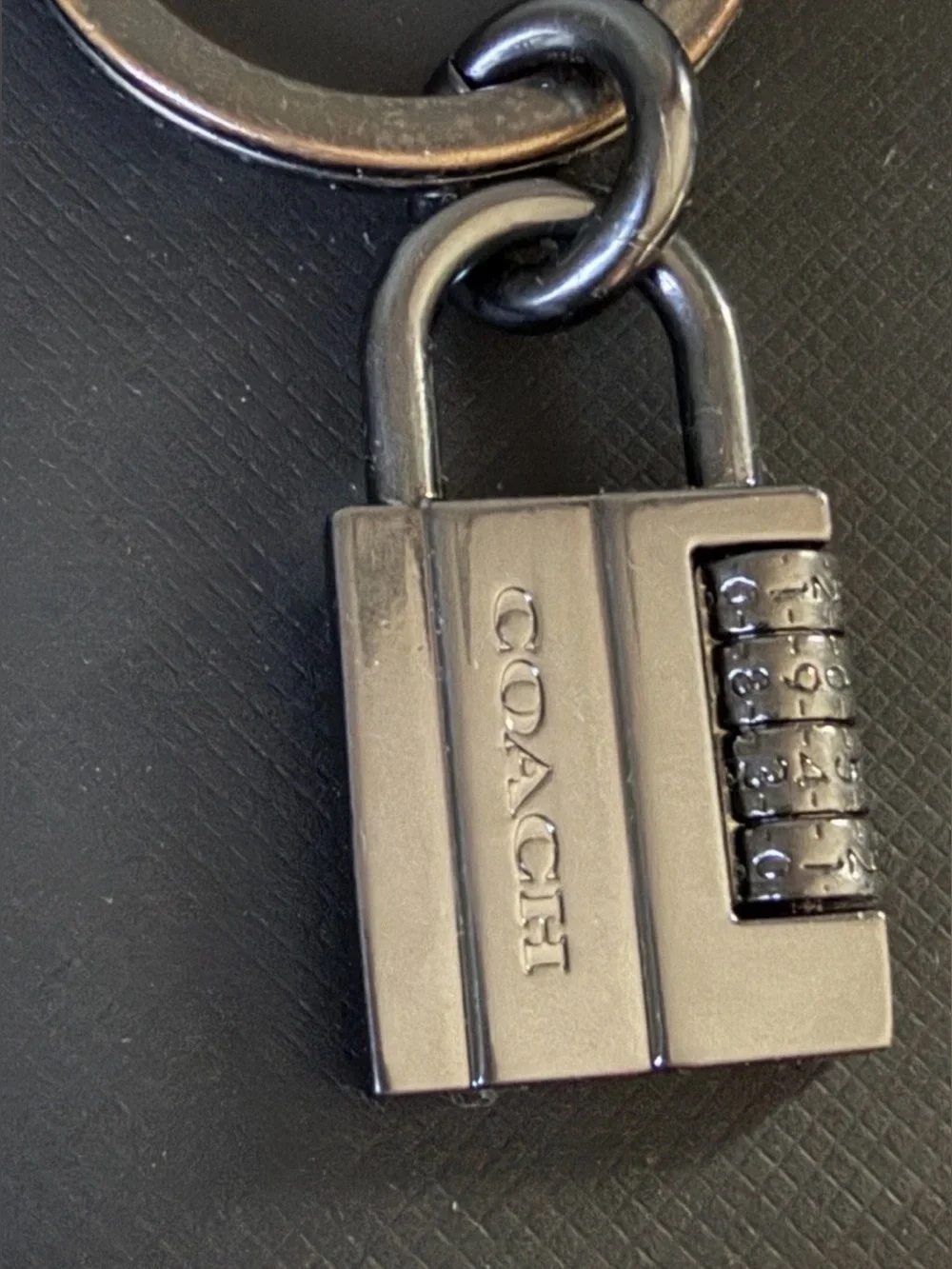 RARE COACH Padlock Charm Keychain/ Bag Charm ~ Gunmetal/ Key Ring/ Engraved